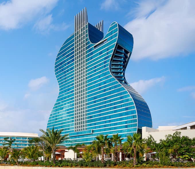 The guitar-shaped Seminole Hard Rock Hotel in Hollywood, Florida